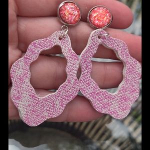 Boho Pink acid wash faux leather earrings